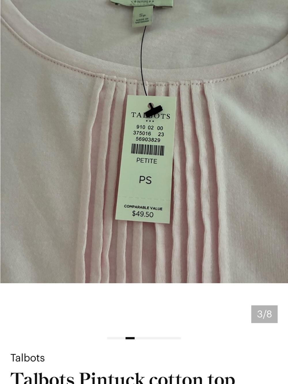 Two Talbots 3/4  Sleeve Pintuck Tee.
 One white and one pink.
Petite small.
NWT - Picture 9 of 12